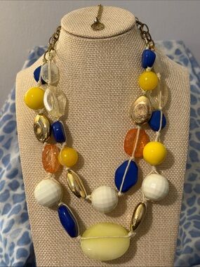 Erica Lyons Blue, Yellow, White & Gold Multi-Strand Beaded Necklace